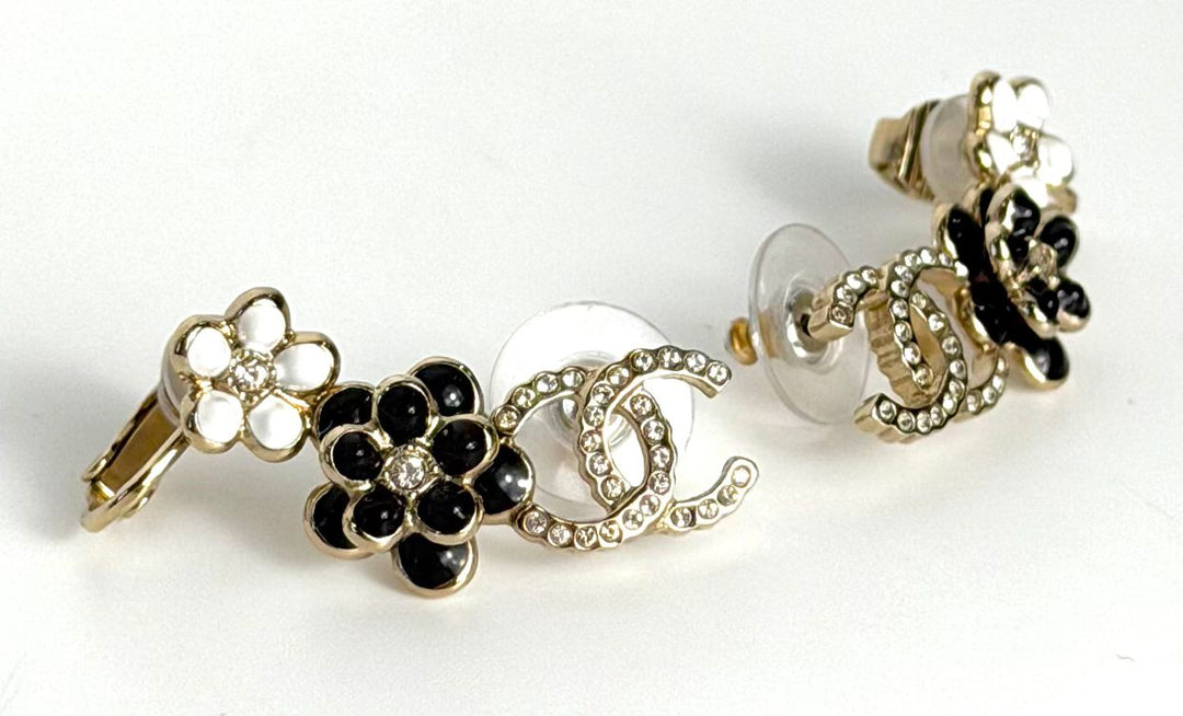 CHANEL STRASS &amp; RESIN CAMELIA CC EAR CLIMBER EARRINGS