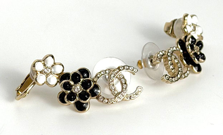 CHANEL STRASS &amp; RESIN CAMELIA CC EAR CLIMBER EARRINGS