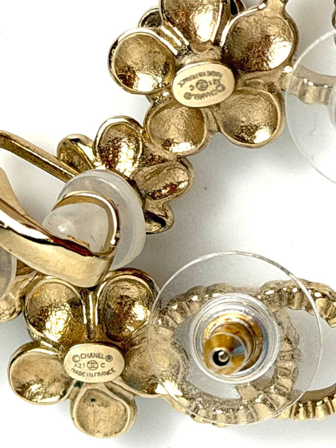 CHANEL STRASS &amp; RESIN CAMELIA CC EAR CLIMBER EARRINGS
