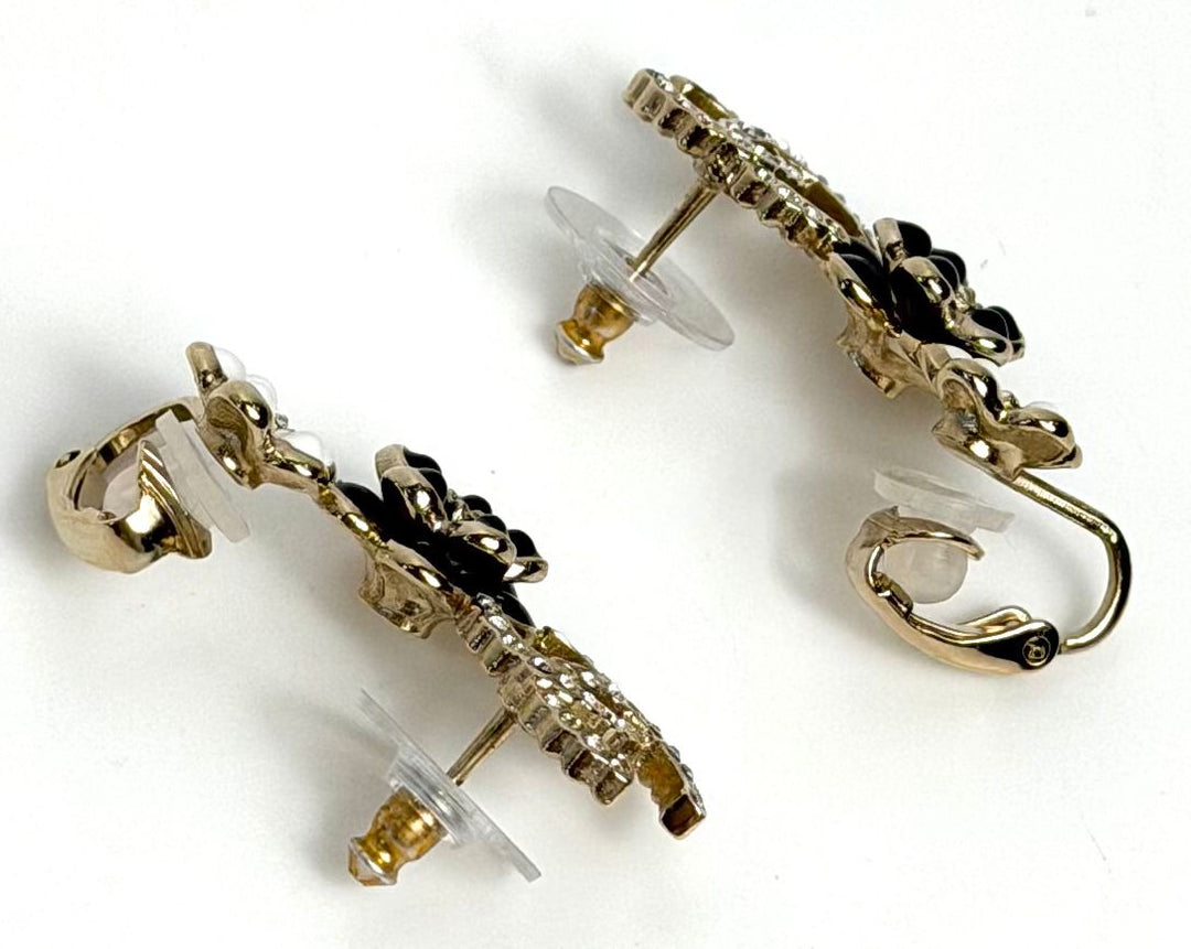 CHANEL STRASS &amp; RESIN CAMELIA CC EAR CLIMBER EARRINGS