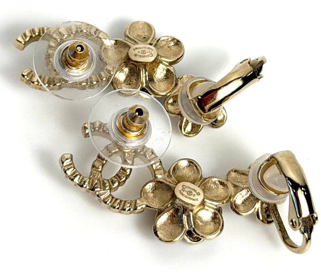 CHANEL STRASS &amp; RESIN CAMELIA CC EAR CLIMBER EARRINGS