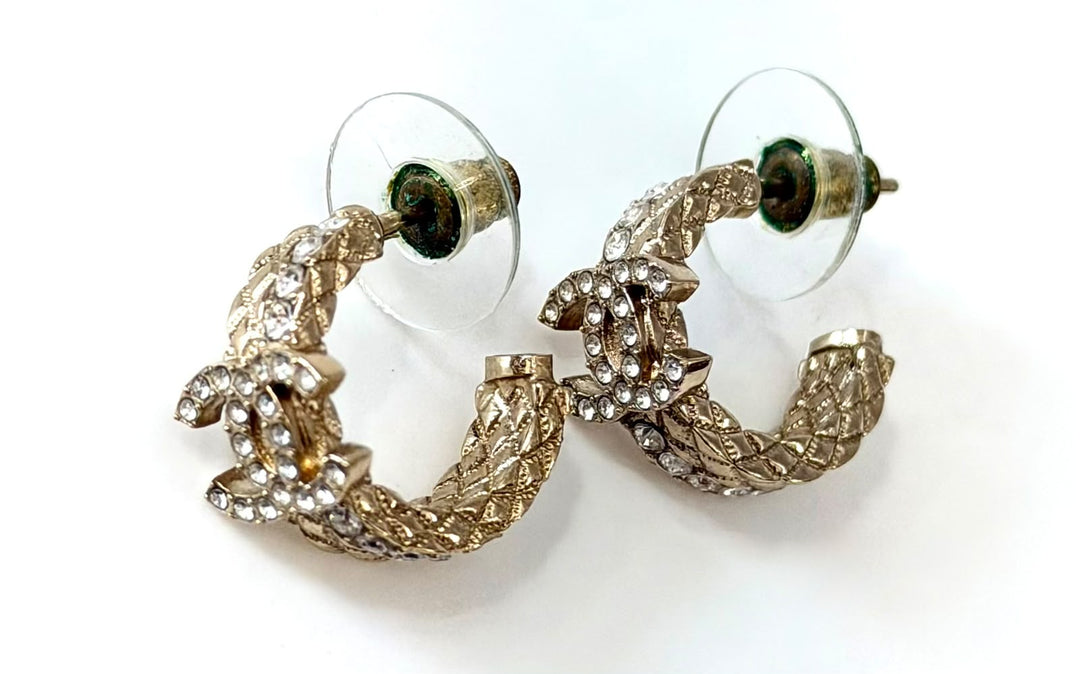 CHANEL 2022 STRASS CC HOOP EARRINGS