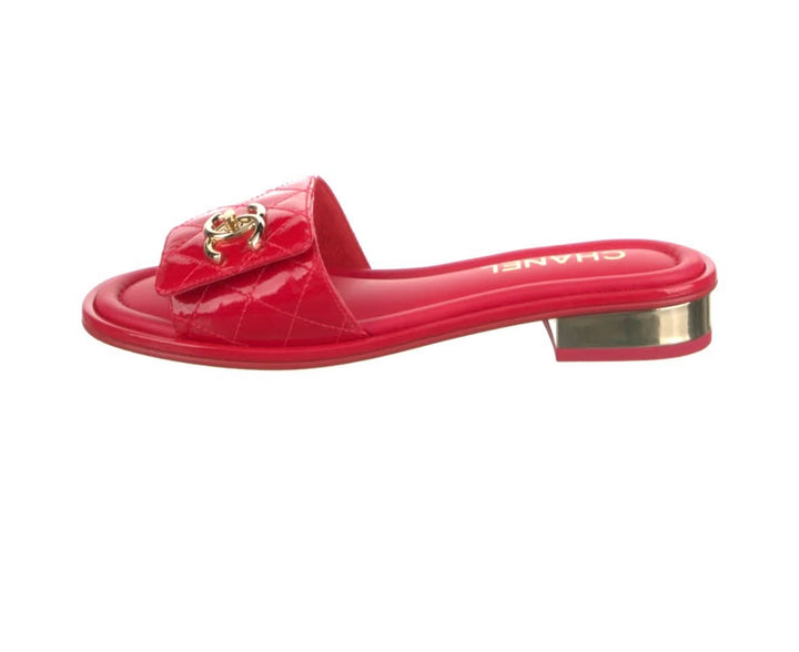 CHANEL INTERLOCKING CC LOGO LAMBSKIN LEATHER MULES
