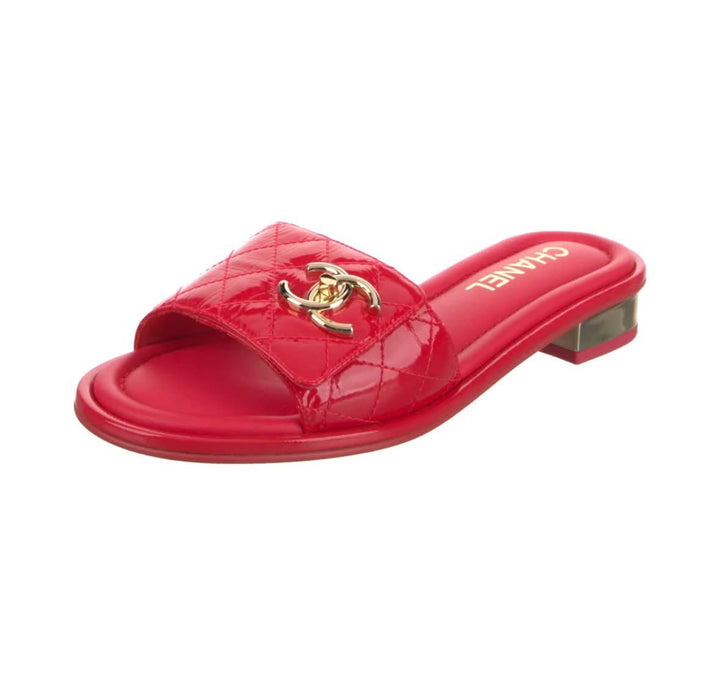 CHANEL INTERLOCKING CC LOGO LAMBSKIN LEATHER MULES