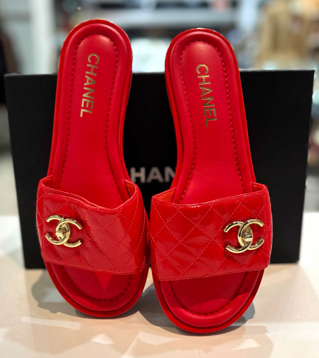 CHANEL INTERLOCKING CC LOGO LAMBSKIN LEATHER MULES