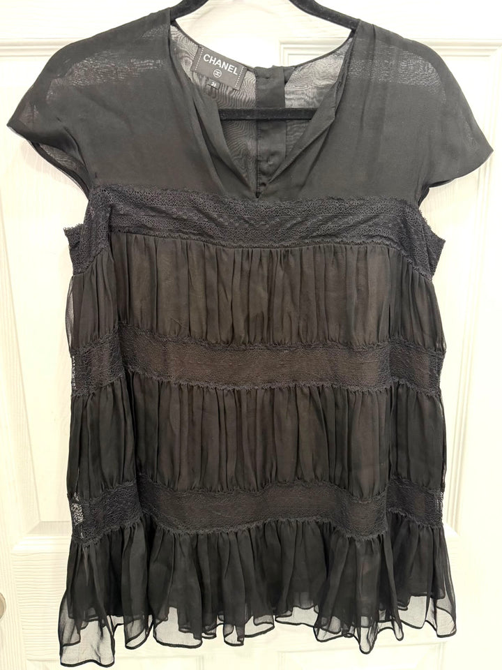 CHANEL FRILL SILK BLOUSE