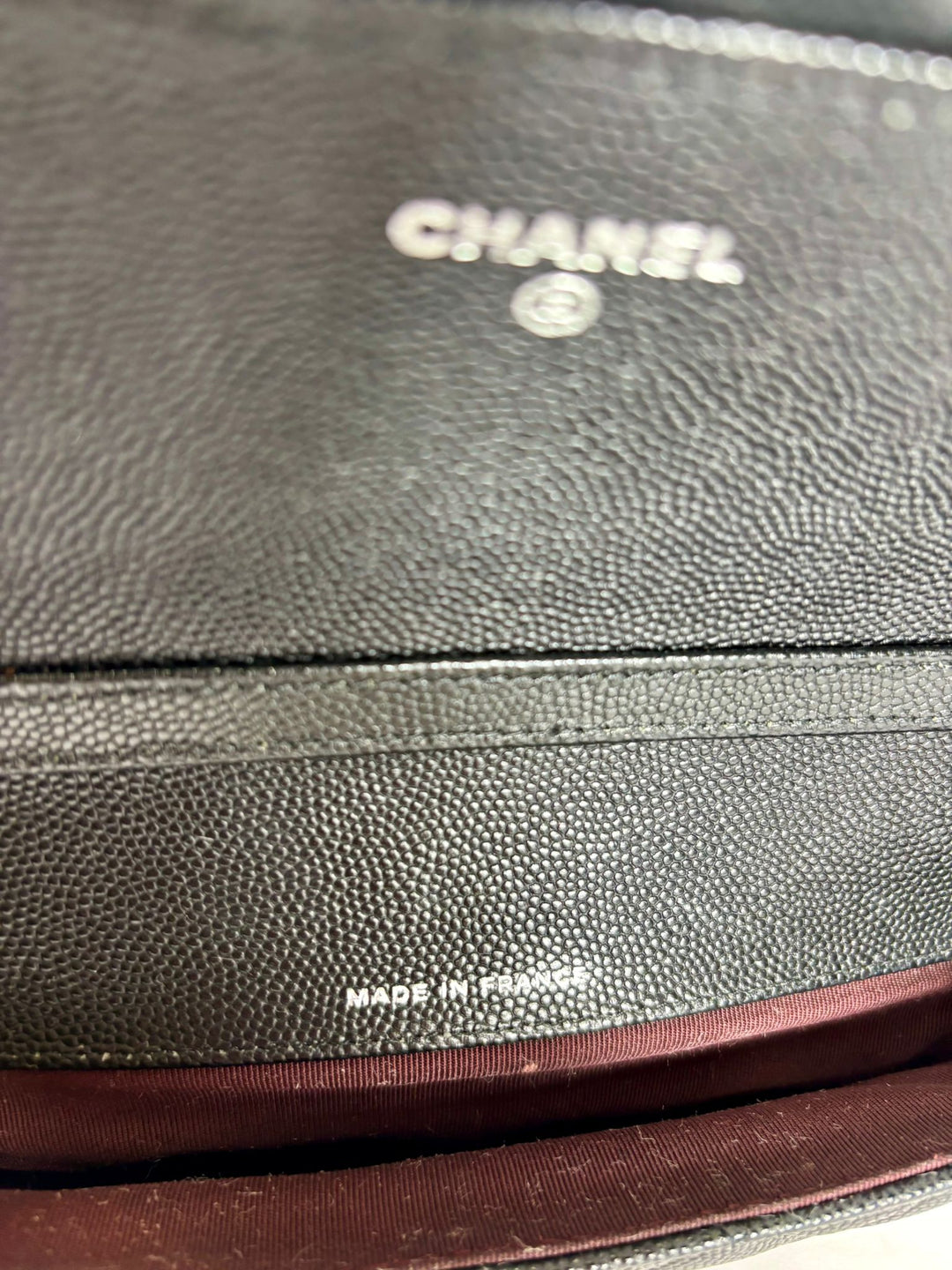 CHANEL QUILTED CAVIAR LEATHER GLASSES CHAIN CASE