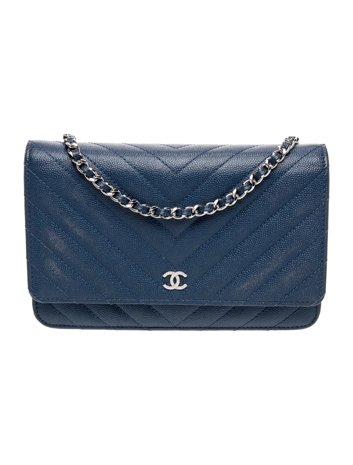 CHANEL CAVIAR CHEVRON QUILTED WALLET ON CHAIN
