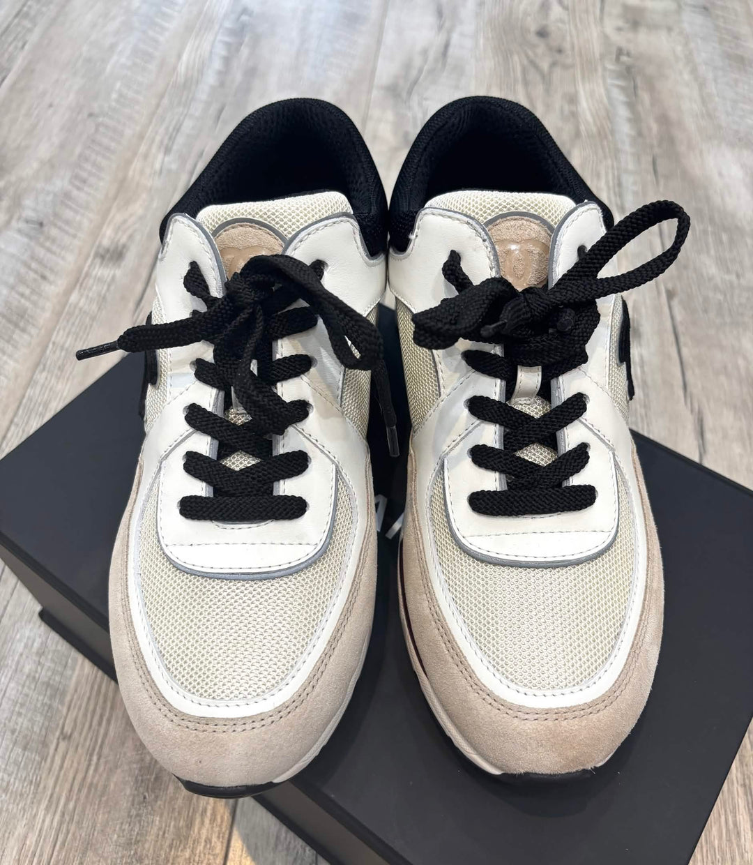 CHANEL CALFSKIN FABRIC WOMENS CC SNEAKERS
