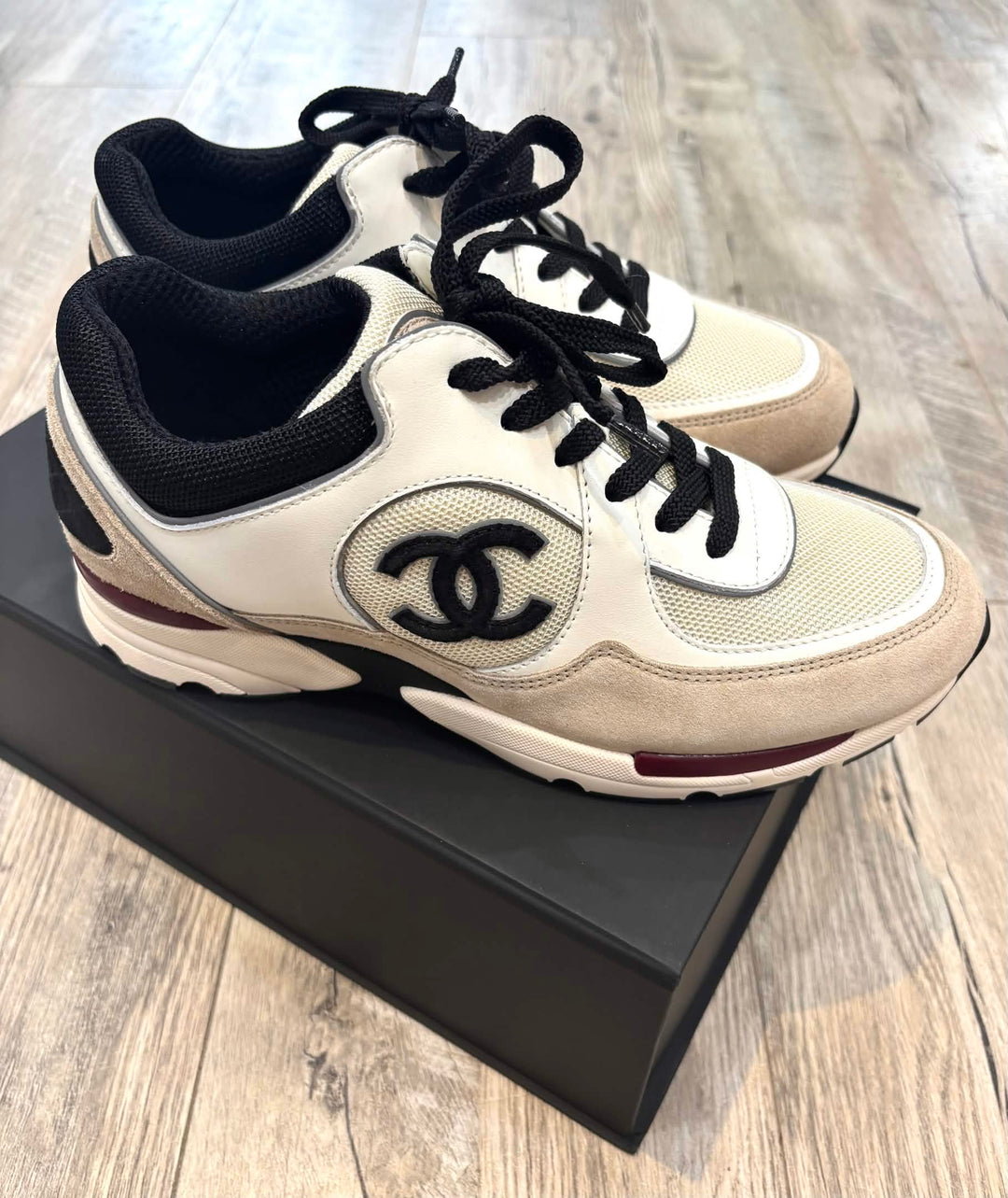 CHANEL CALFSKIN FABRIC WOMENS CC SNEAKERS