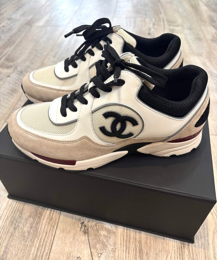 CHANEL CALFSKIN FABRIC WOMENS CC SNEAKERS