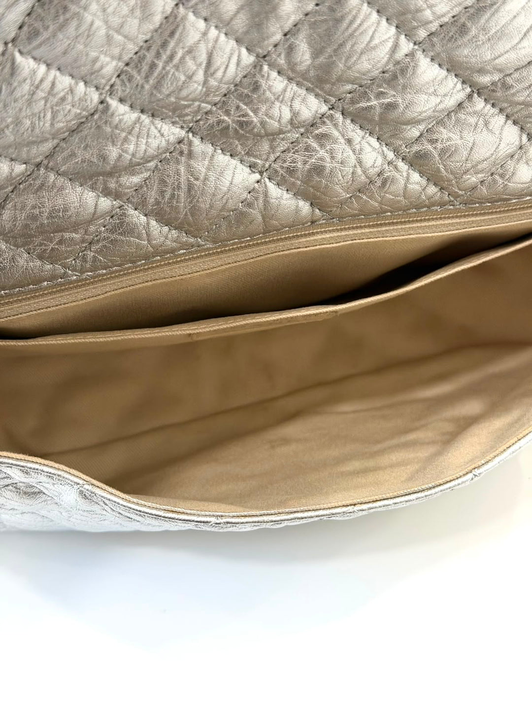 CHANEL CRINKLED METALLIC CALFSKIN QUILTED "ON THE ROCKS" MEDIUM FLAP BAG