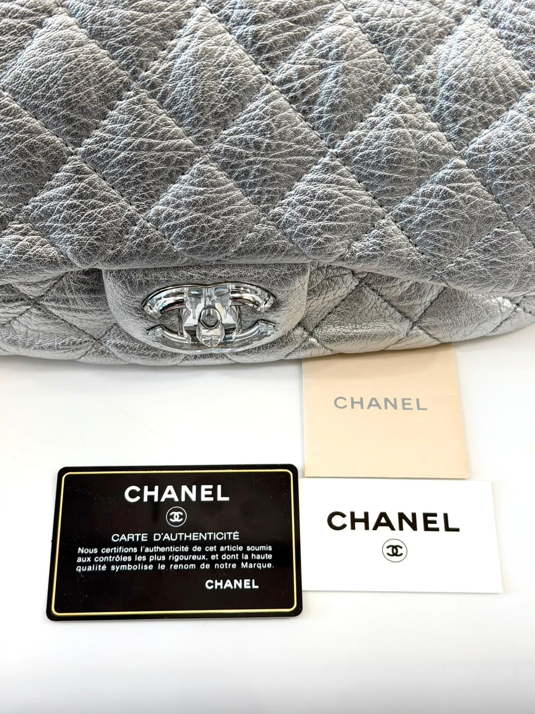 CHANEL CRINKLED METALLIC CALFSKIN QUILTED "ON THE ROCKS" MEDIUM FLAP BAG