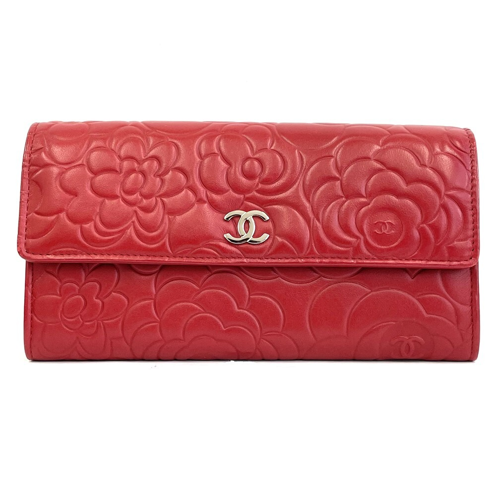 CHANEL CAMELLIA LAMBSKIN LEATHER LONG WALLET