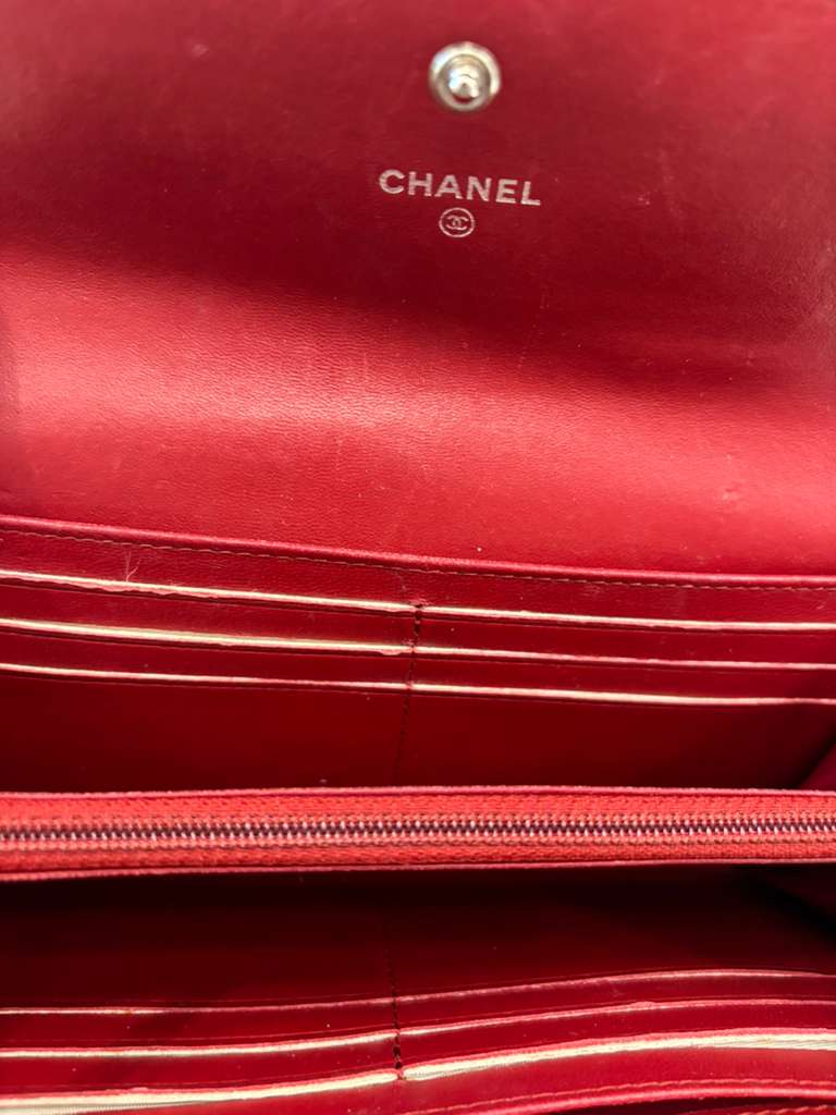 CHANEL CAMELLIA LAMBSKIN LEATHER LONG WALLET