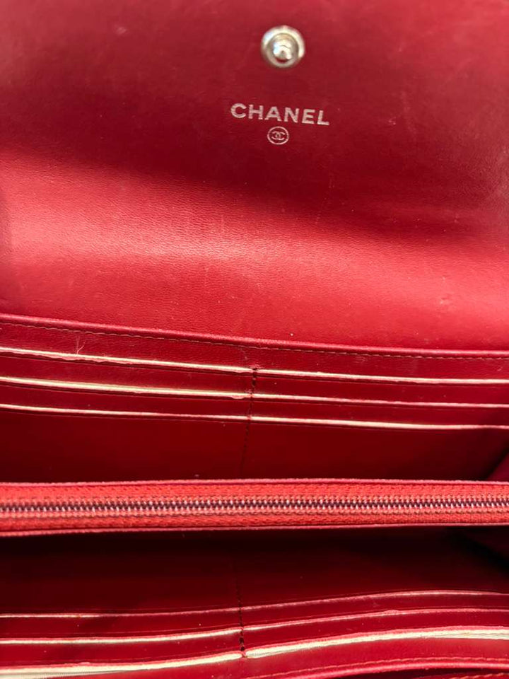 CHANEL CAMELLIA LAMBSKIN LEATHER LONG WALLET