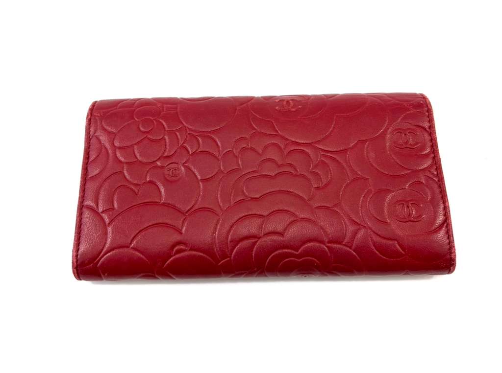 CHANEL CAMELLIA LAMBSKIN LEATHER LONG WALLET