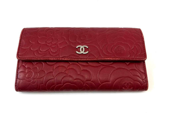 CHANEL CAMELLIA LAMBSKIN LEATHER LONG WALLET
