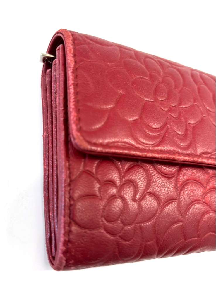 CHANEL CAMELLIA LAMBSKIN LEATHER LONG WALLET