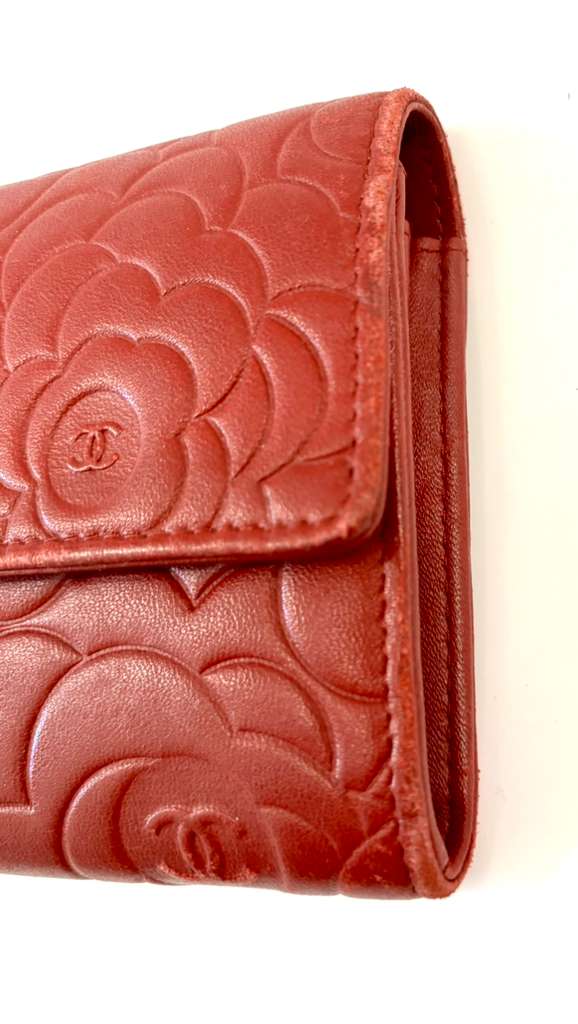 CHANEL CAMELLIA LAMBSKIN LEATHER LONG WALLET