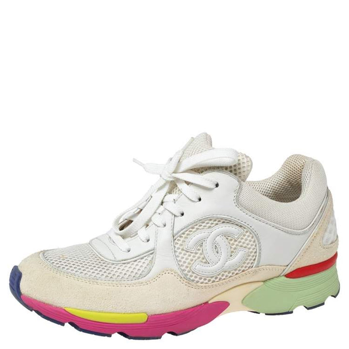 CHANEL CC MESH CALFSKIN LEATHER SNEAKERS
