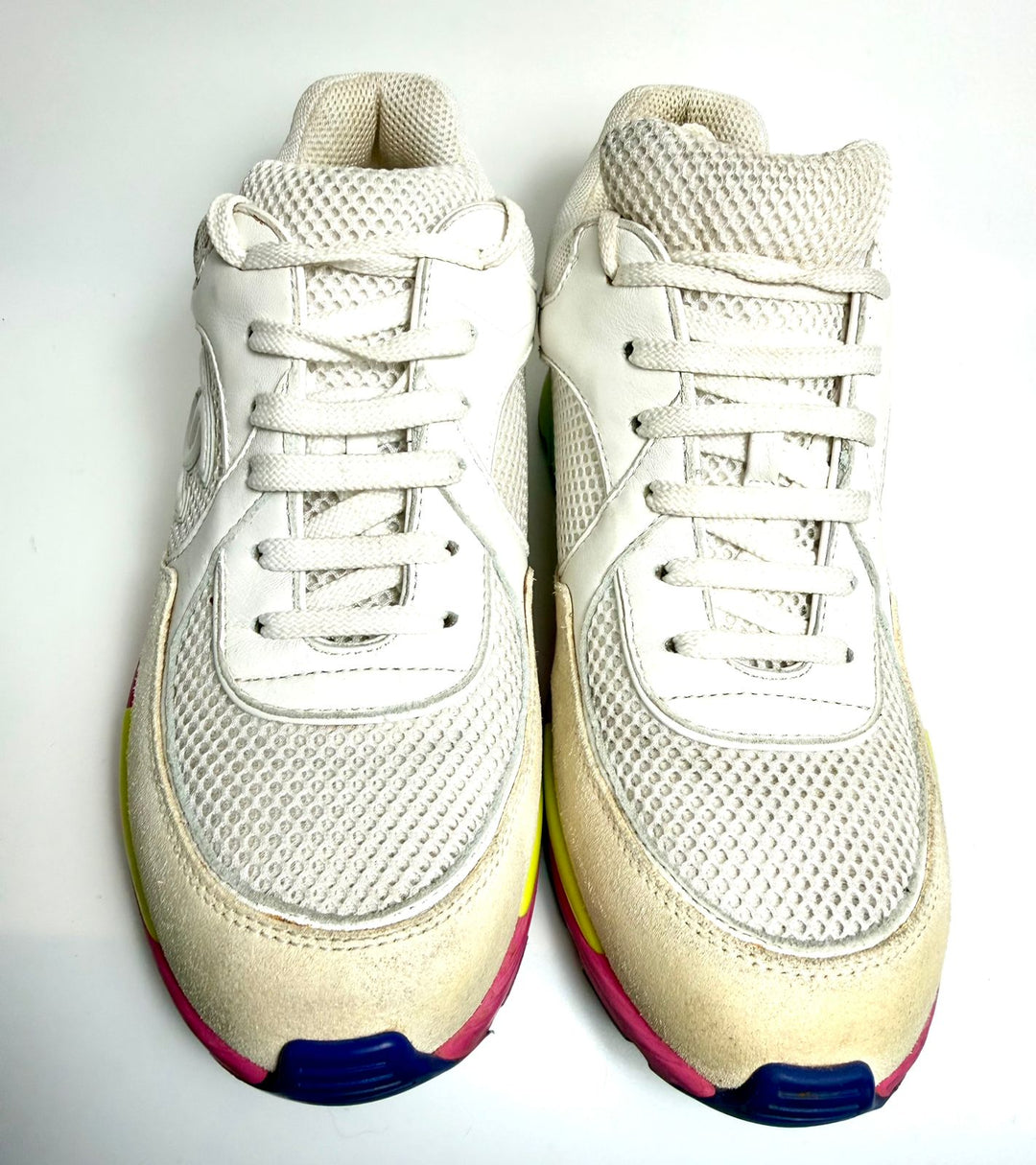 CHANEL CC MESH CALFSKIN LEATHER SNEAKERS