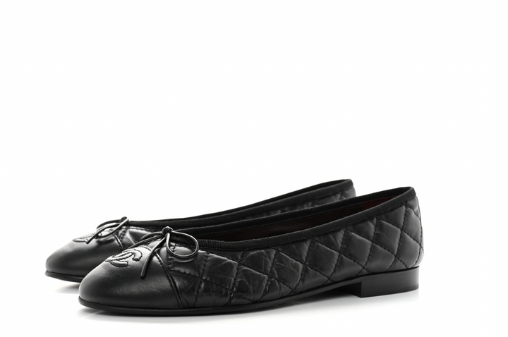 CHANEL CC QUILTED BOW BALLET FLATS