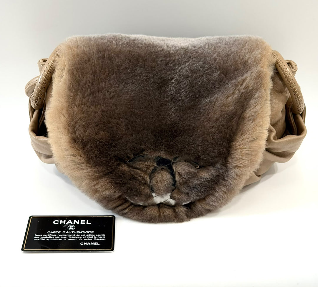 CHANEL CC RABBIT FUR FLAP BAG