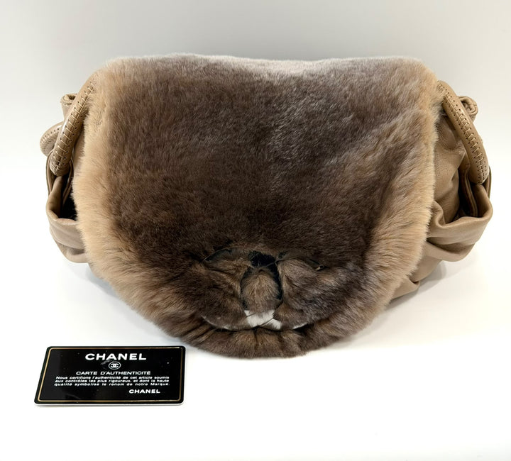 CHANEL CC RABBIT FUR FLAP BAG