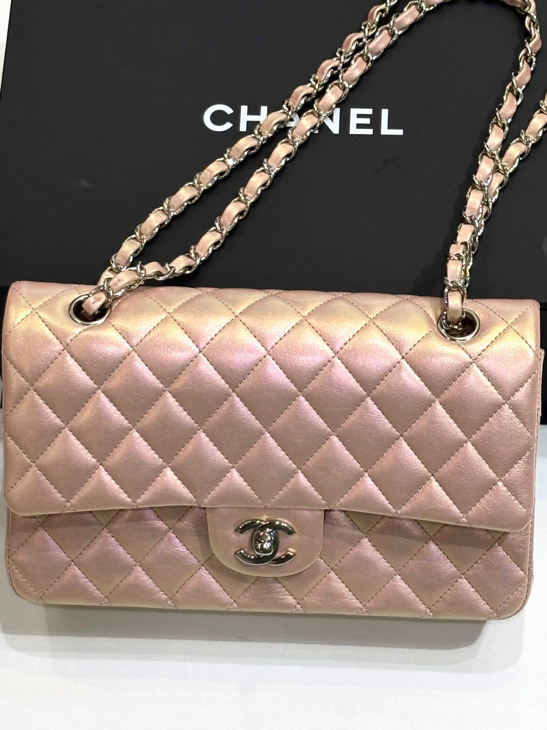 CHANEL CLASSIC METALLIC IRIDESCENT LAMBSKIN MEDIUM DOUBLE FLAP BAG