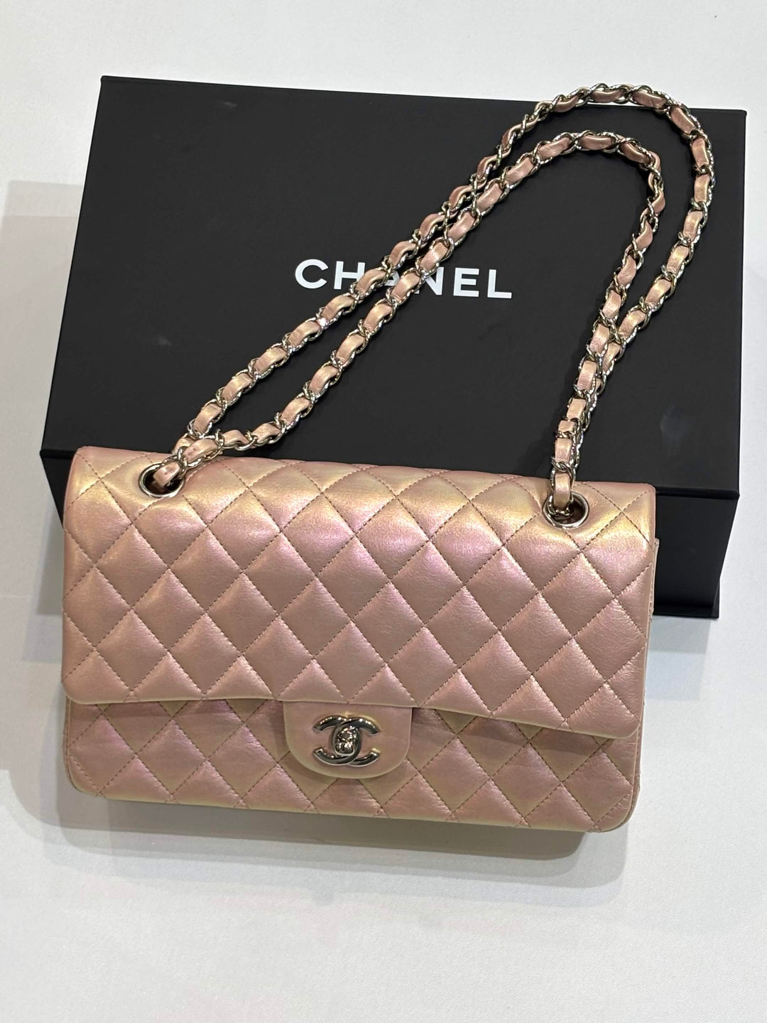 CHANEL CLASSIC METALLIC IRIDESCENT LAMBSKIN MEDIUM DOUBLE FLAP BAG