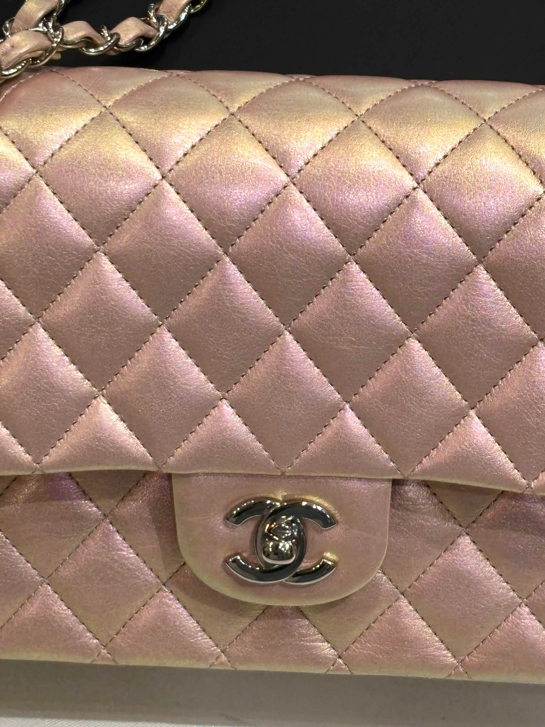 CHANEL CLASSIC METALLIC IRIDESCENT LAMBSKIN MEDIUM DOUBLE FLAP BAG