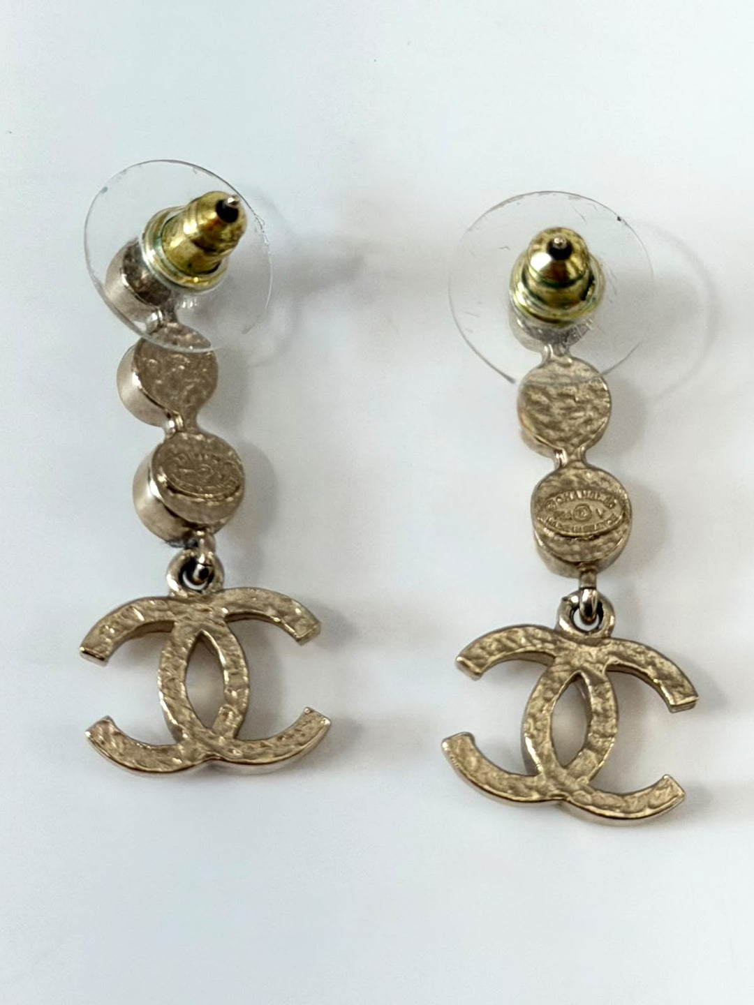 CHANEL CRYSTAL CC GOLD DROP EARRINGS
