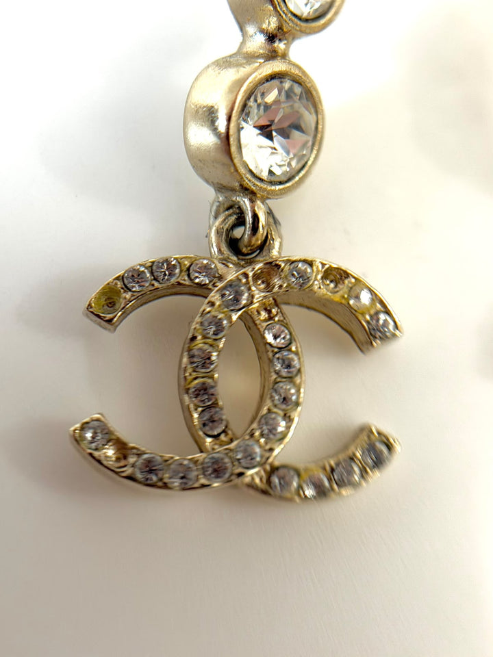 CHANEL CRYSTAL CC GOLD DROP EARRINGS