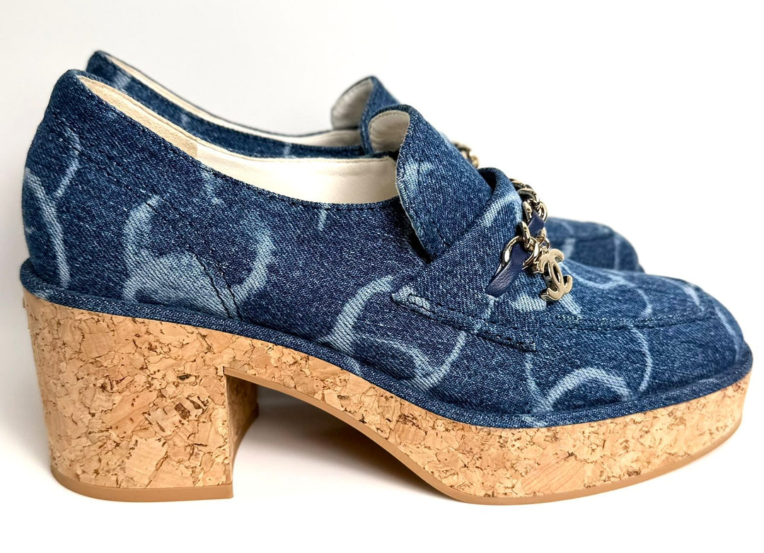 CHANEL DENIM CORK LOAFERS