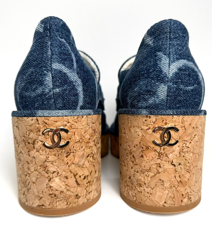 CHANEL DENIM CORK LOAFERS