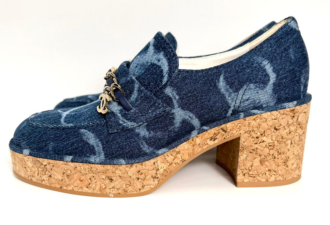 CHANEL DENIM CORK LOAFERS