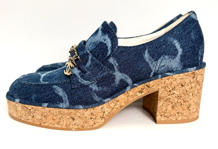CHANEL DENIM CORK LOAFERS