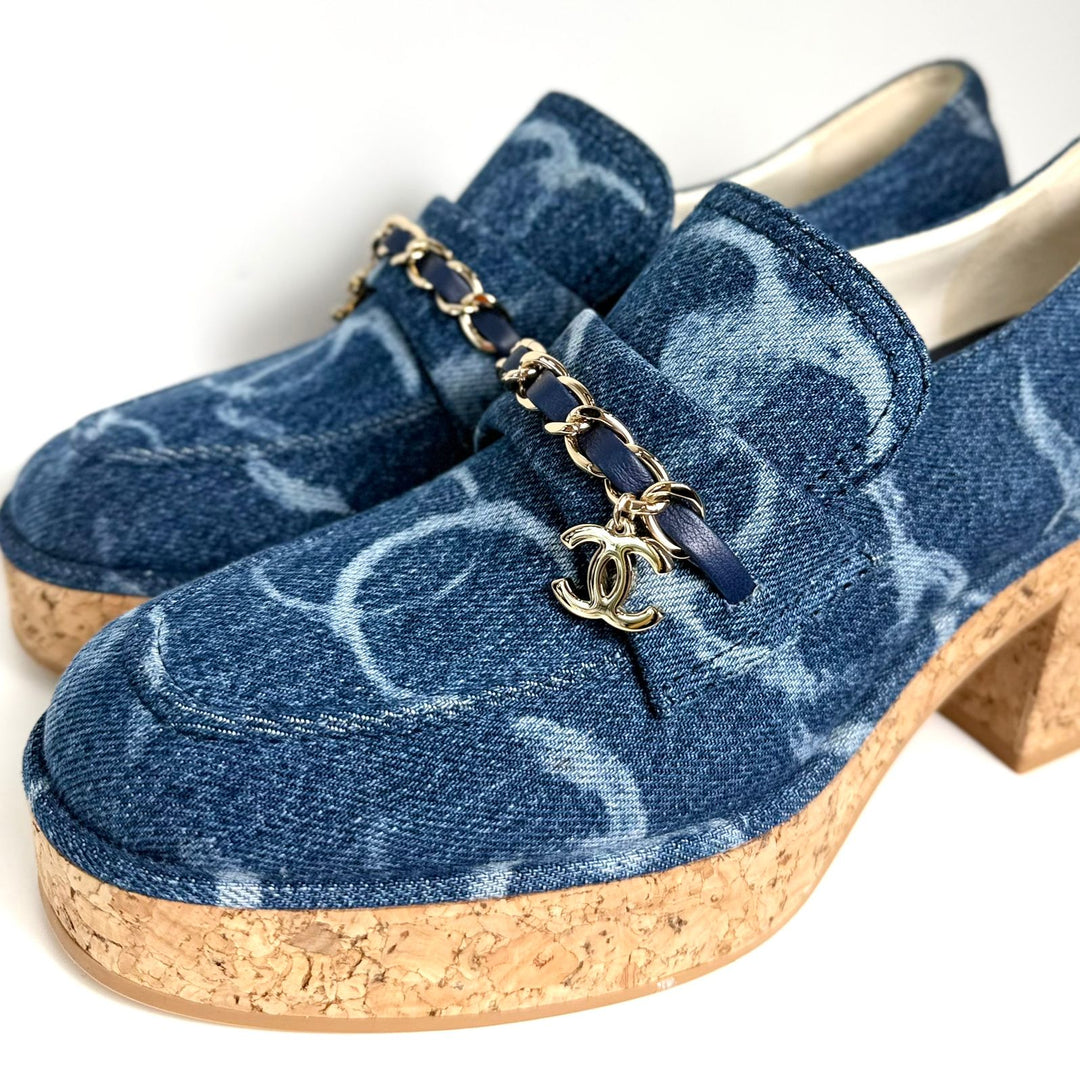 CHANEL DENIM CORK LOAFERS