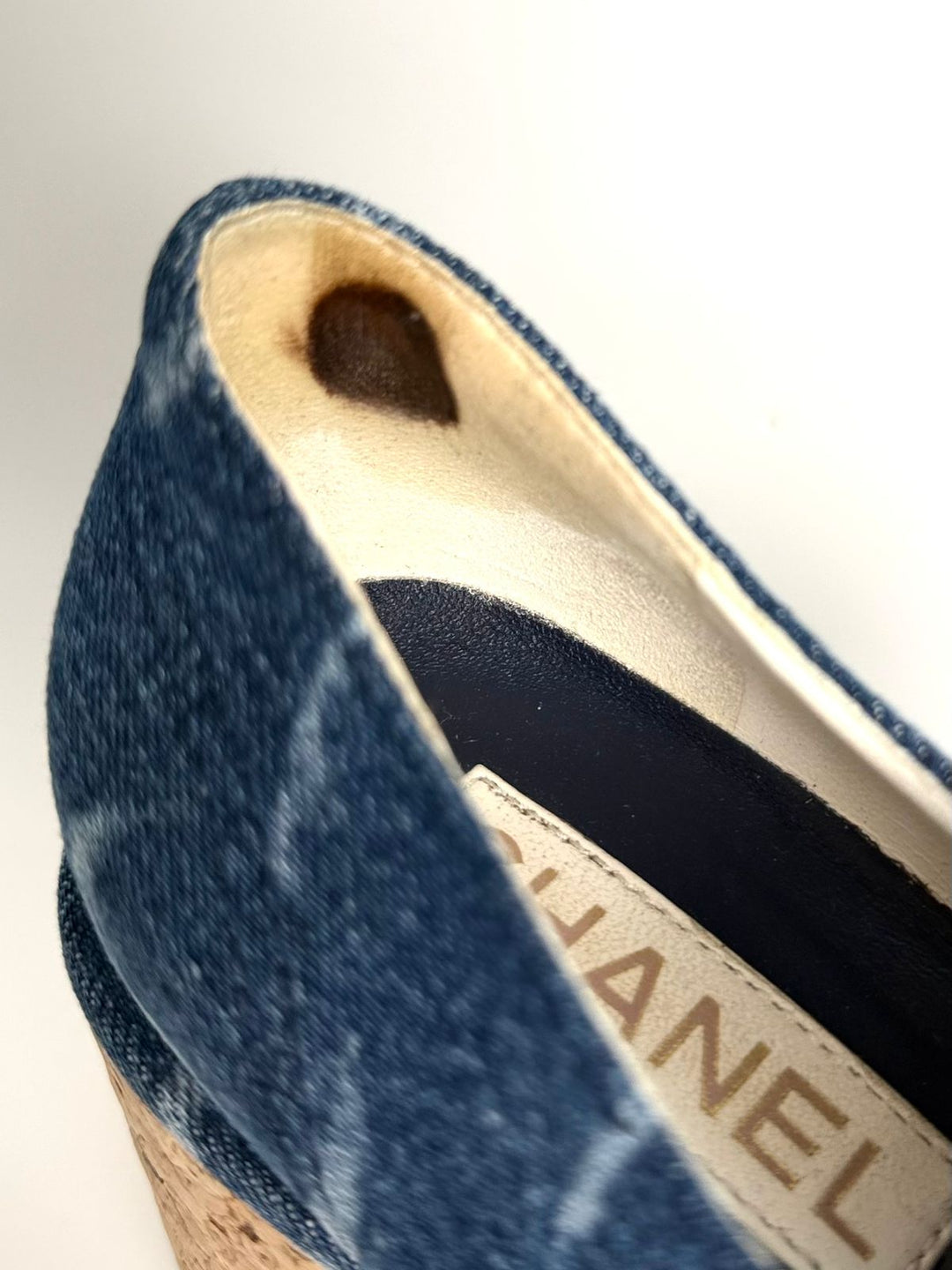 CHANEL DENIM CORK LOAFERS