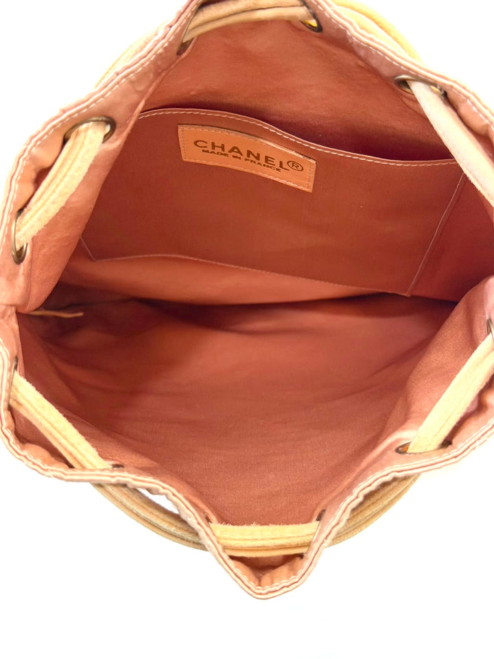 CHANEL DIAMOND STITCH QUILTED SATIN &amp; SUEDE CC DRAWSTRING BACKPACK