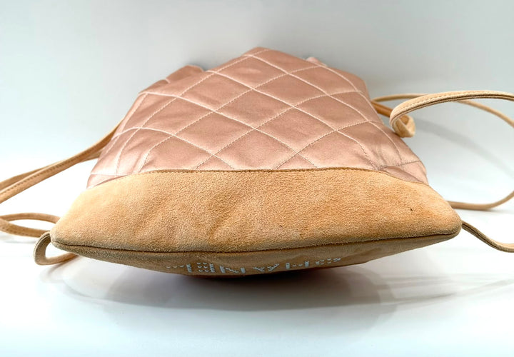 CHANEL DIAMOND STITCH QUILTED SATIN &amp; SUEDE CC DRAWSTRING BACKPACK