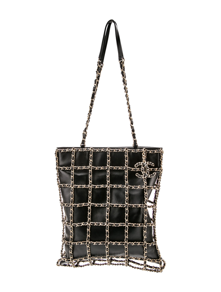 CHANEL CC FRAME CHAIN CAGE LAMBSKIN LEATHER TOTE BAG
