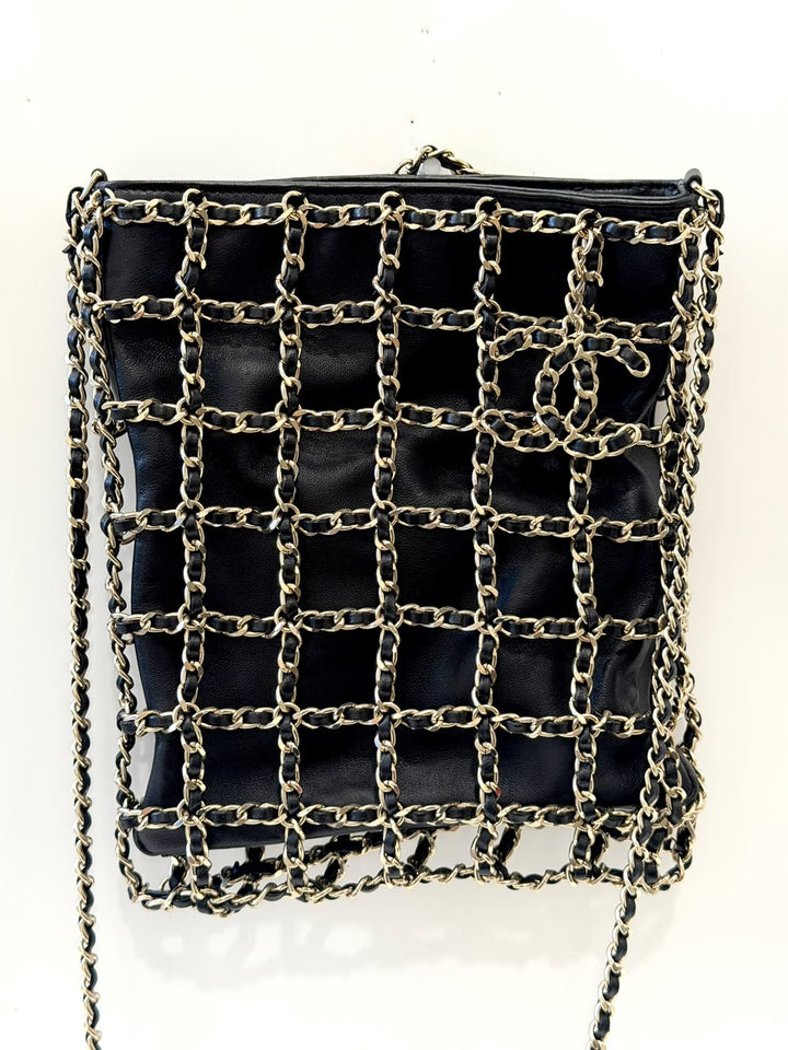 CHANEL CC FRAME CHAIN CAGE LAMBSKIN LEATHER TOTE BAG