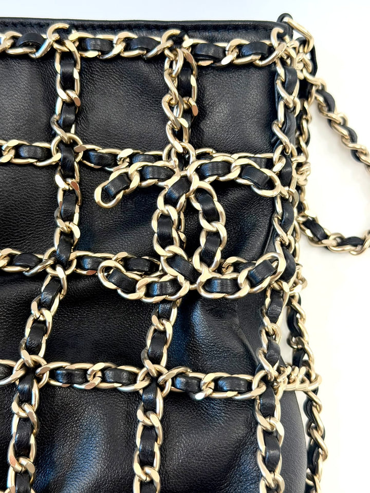 CHANEL CC FRAME CHAIN CAGE LAMBSKIN LEATHER TOTE BAG