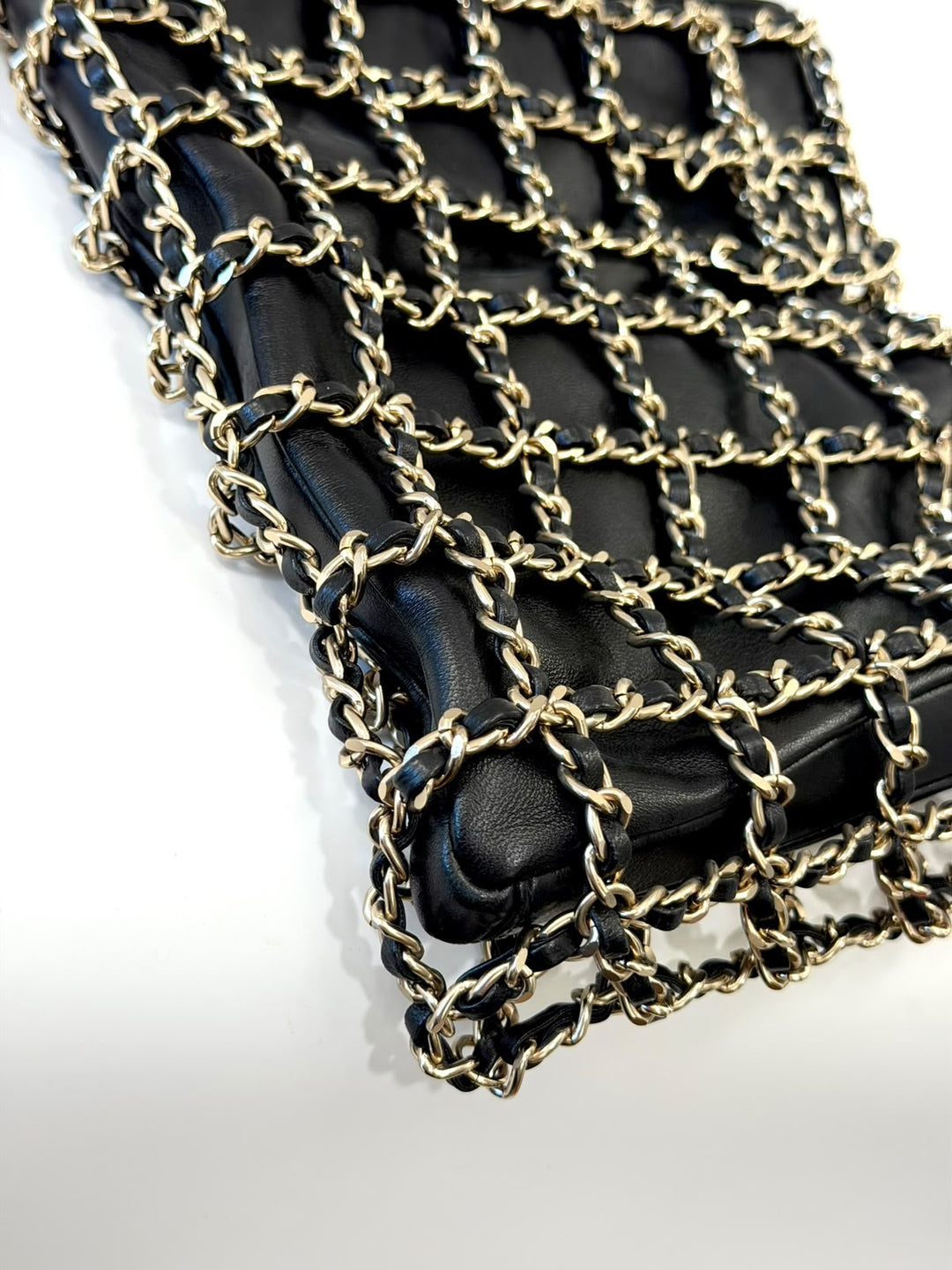 CHANEL CC FRAME CHAIN CAGE LAMBSKIN LEATHER TOTE BAG