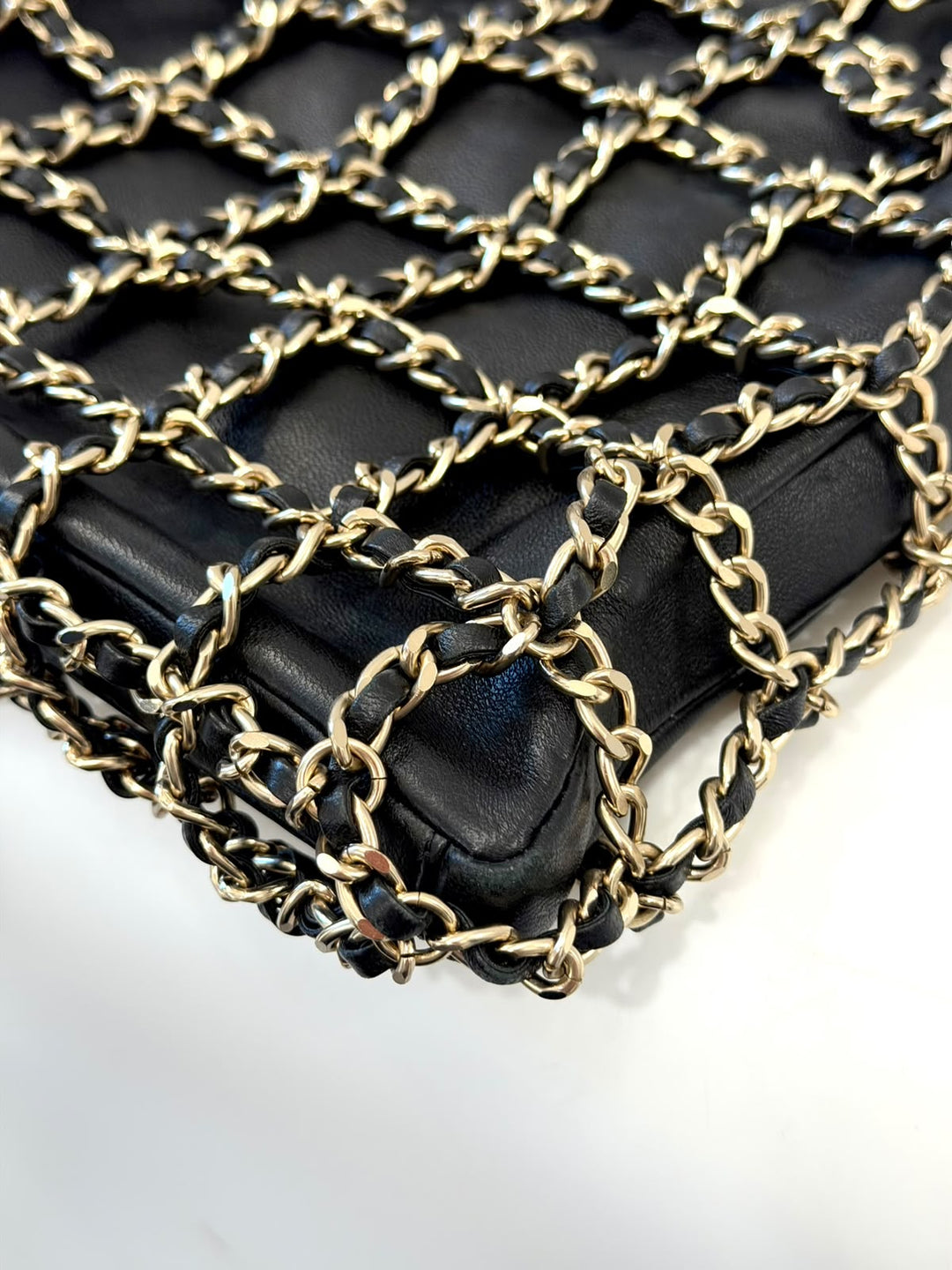 CHANEL CC FRAME CHAIN CAGE LAMBSKIN LEATHER TOTE BAG