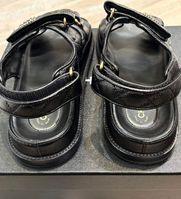 CHANEL CC GRAINED CALFSKIN DAD SANDALS