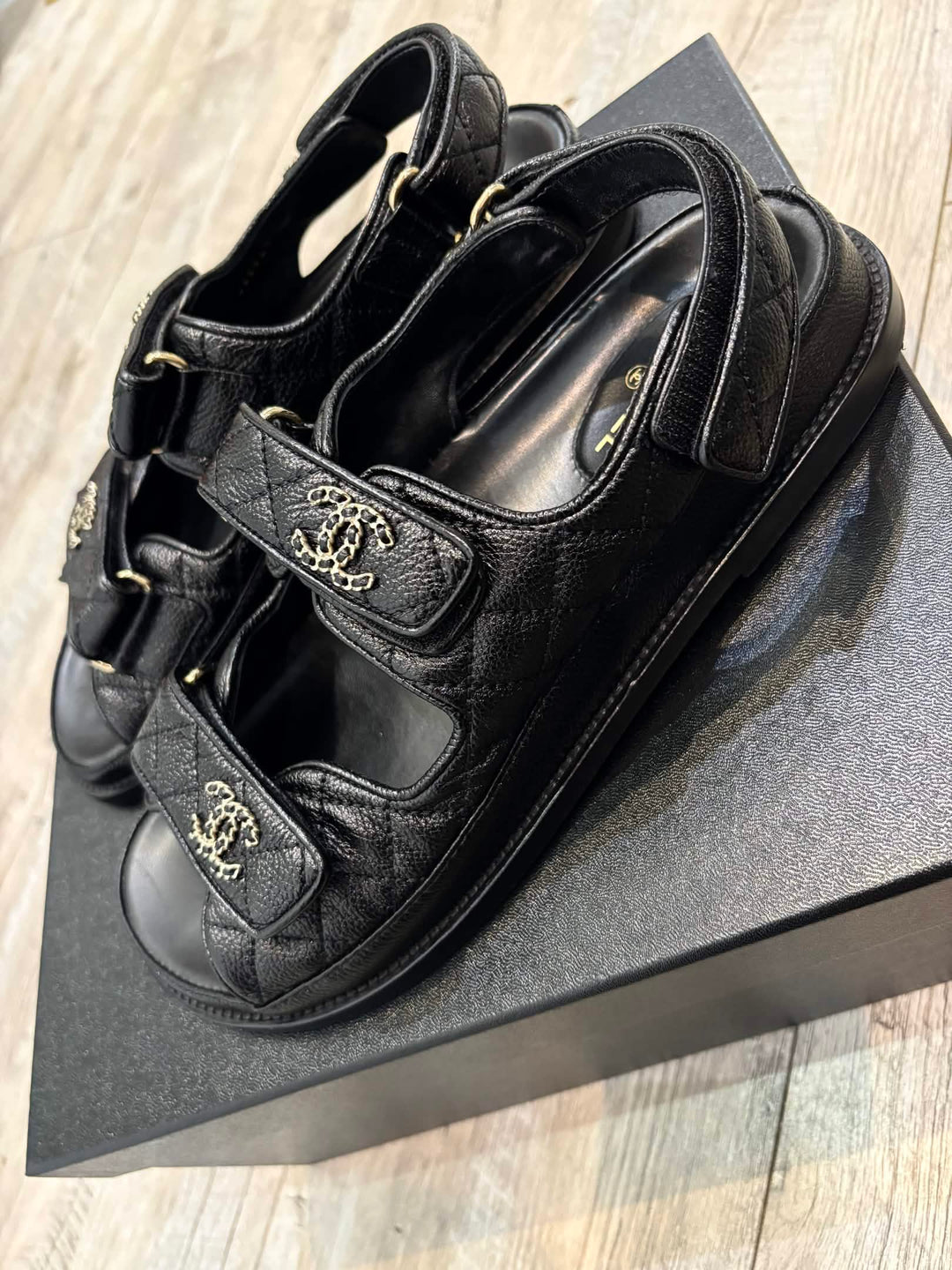 CHANEL CC GRAINED CALFSKIN DAD SANDALS