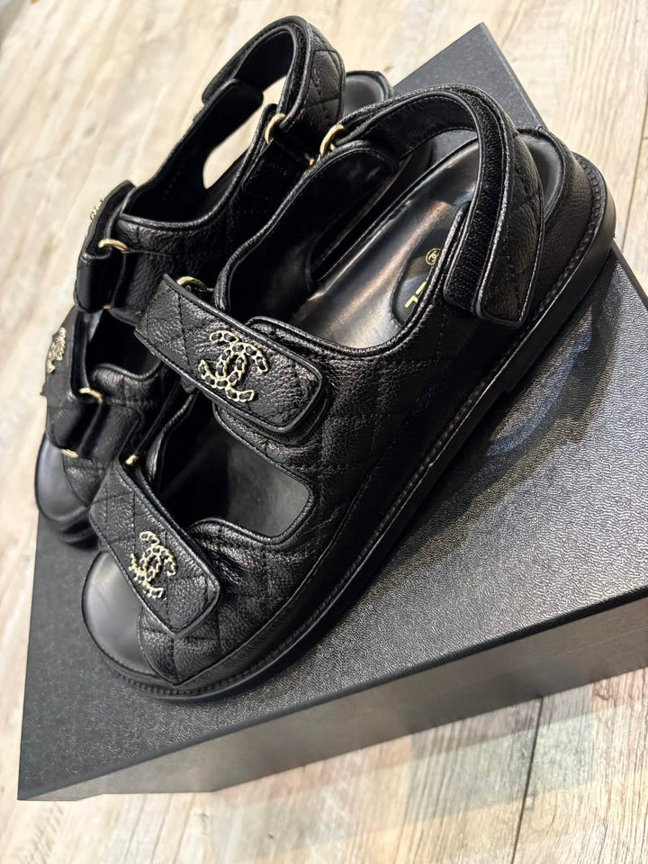 CHANEL CC GRAINED CALFSKIN DAD SANDALS